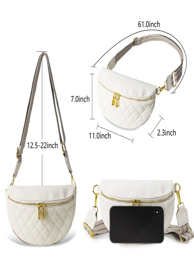 Beejirm Crossbody Fanny Packs for Women - Faux Leather Crossbody Bag with Chest Strap, Small Waist Pack & Belt Clip (Cream) - Image 3